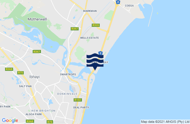 Mappa delle Getijden in Nelson Mandela Bay Metropolitan Municipality, South Africa