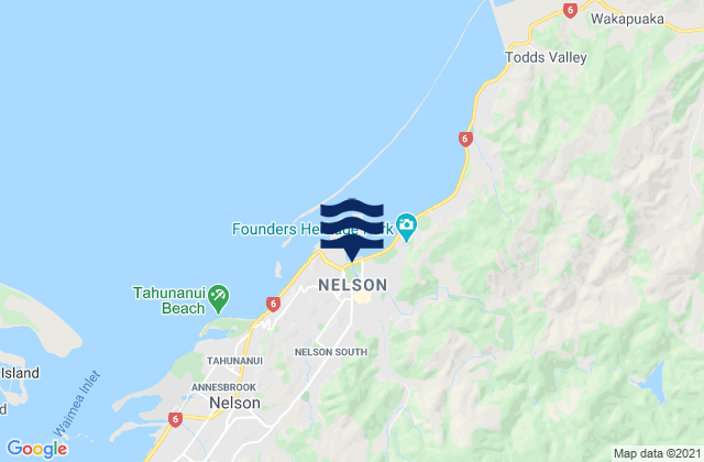Mappa delle Getijden in Nelson, New Zealand