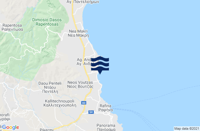 Mappa delle Getijden in Neos Voutzás, Greece