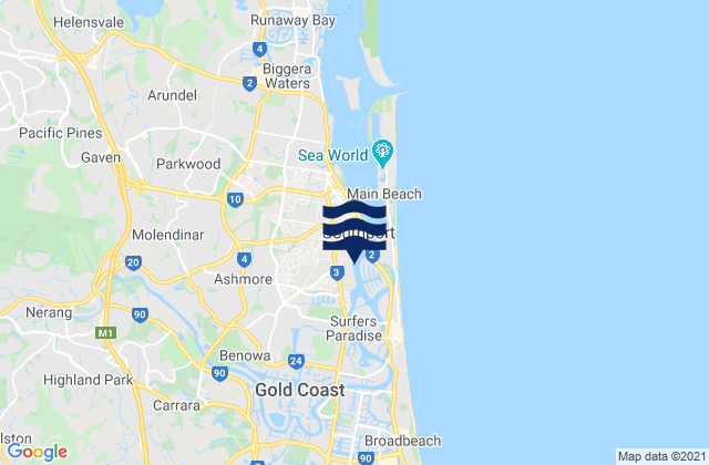 Mappa delle Getijden in Nerang, Australia