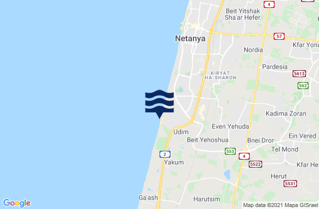 Mappa delle Getijden in Netanya (Poleg), Palestinian Territory