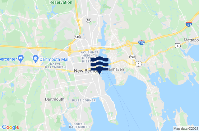 Mappa delle Getijden in New Bedford, United States