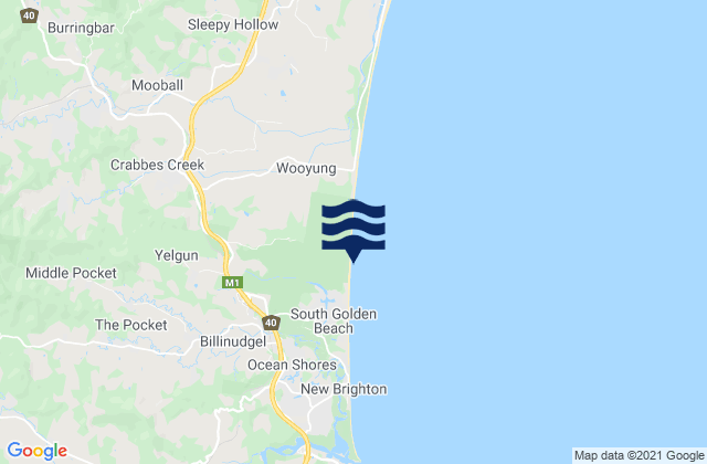 Mappa delle Getijden in New Brighton Beach, Australia