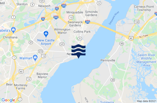 Mappa delle Getijden in New Castle Delaware, United States