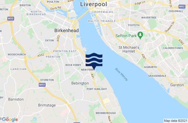 Mappa delle Getijden in New Ferry, United Kingdom