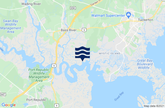 Mappa delle Getijden in New Gretna (Bass River), United States