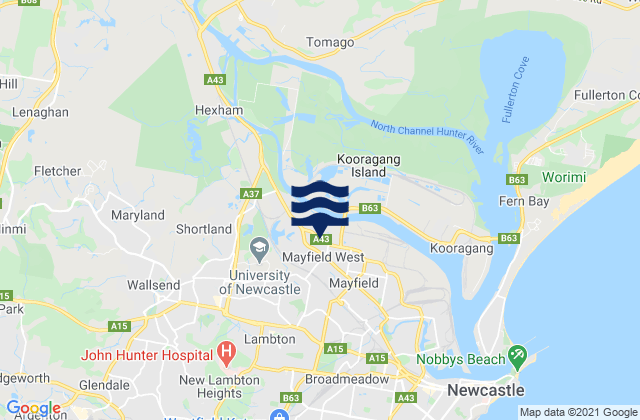 Mappa delle Getijden in New Lambton, Australia