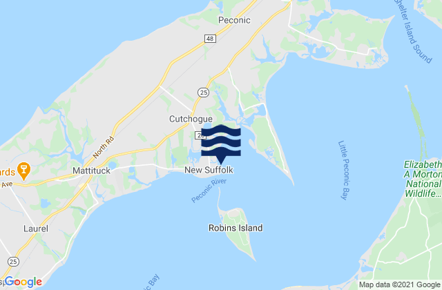 Mappa delle Getijden in New Suffolk, United States