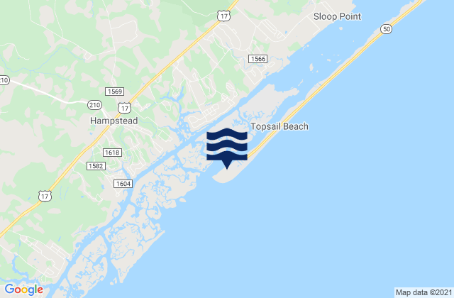 Mappa delle Getijden in New Topsail Inlet, United States