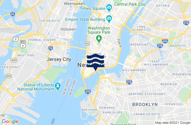 Mappa delle Getijden in New York City, United States