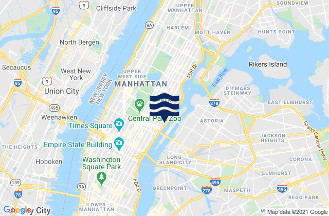 Mappa delle Getijden in New York County, United States