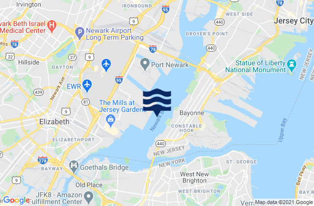 Mappa delle Getijden in Newark Bay, United States