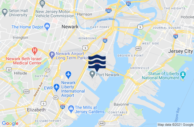 Mappa delle Getijden in Newark, United States