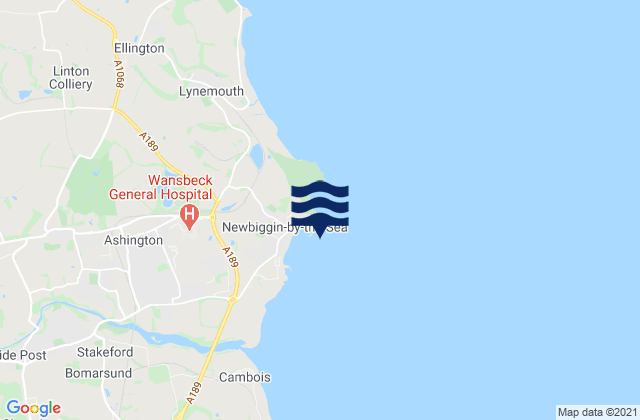 Mappa delle Getijden in Newbiggin Bay Beach, United Kingdom