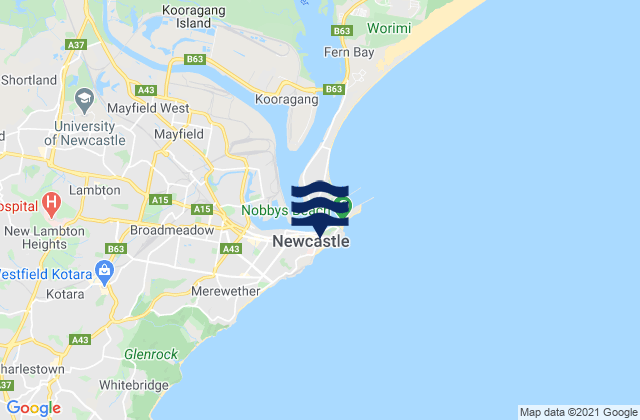 Mappa delle Getijden in Newcastle Beach, Australia