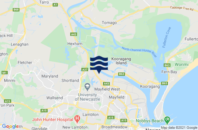 Mappa delle Getijden in Newcastle, Australia