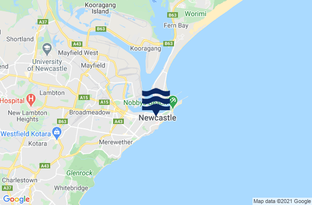 Mappa delle Getijden in Newcastle, Australia