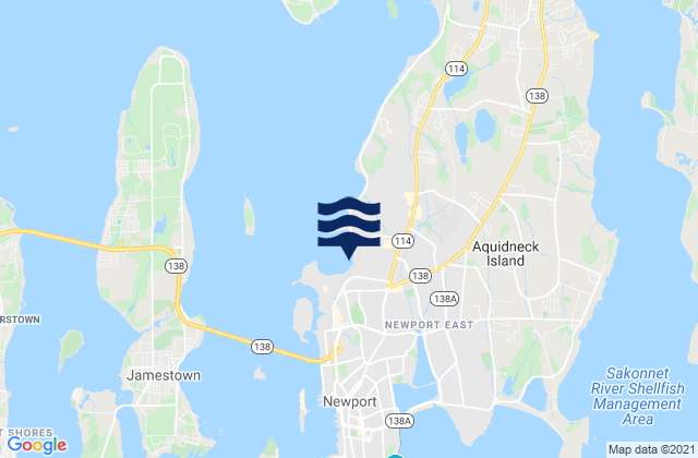 Mappa delle Getijden in Newport East, United States