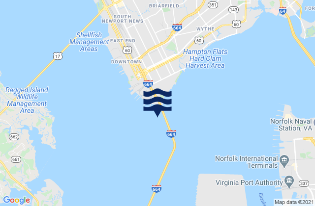 Mappa delle Getijden in Newport News Channel west end, United States