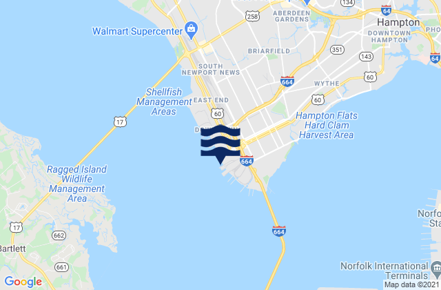 Mappa delle Getijden in Newport News, United States