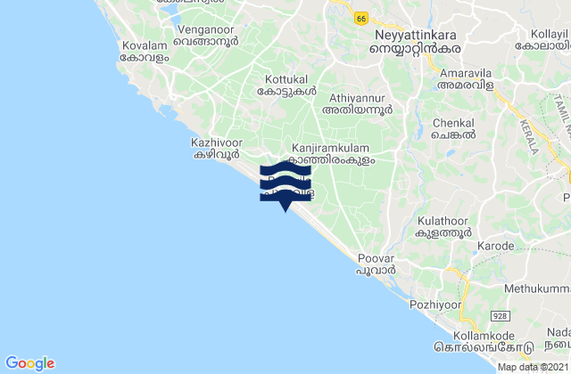Mappa delle Getijden in Neyyāttinkara, India