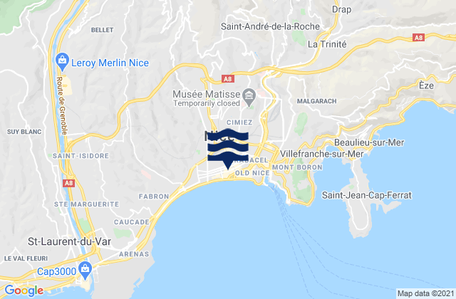 Mappa delle Getijden in Nice, France