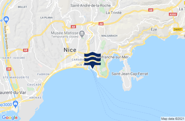 Mappa delle Getijden in Nice Port, France