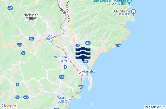 Mappa delle Getijden in Nichinan, Japan
