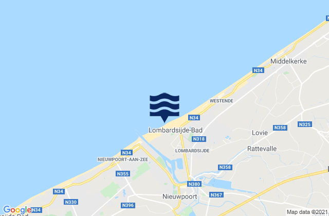 Mappa delle Getijden in Nieuwpoort, Belgium