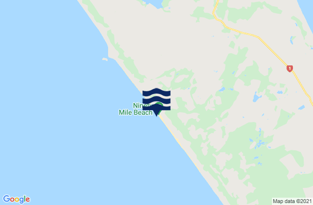 Mappa delle Getijden in Ninety Mile Beach, New Zealand