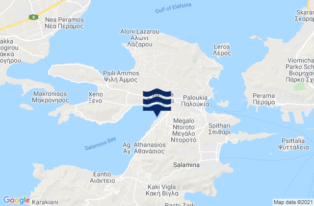 Mappa delle Getijden in Nisí Salamína, Greece