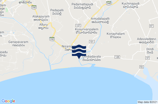 Mappa delle Getijden in Nizampatam, India