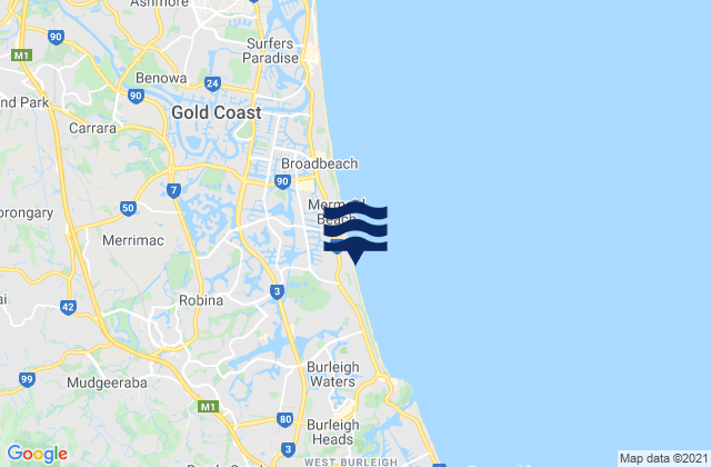 Mappa delle Getijden in Nobby Beach, Australia