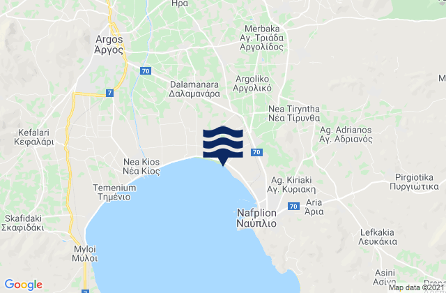 Mappa delle Getijden in Nomós Argolídos, Greece