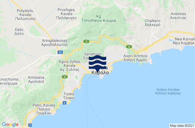 Mappa delle Getijden in Nomós Kaválas, Greece