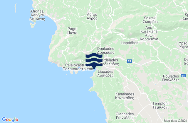 Mappa delle Getijden in Nomós Kerkýras, Greece