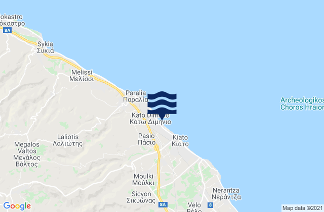 Mappa delle Getijden in Nomós Korinthías, Greece