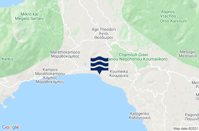 Mappa delle Getijden in Nomós Sámou, Greece