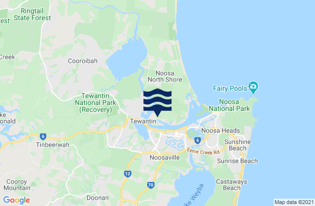 Mappa delle Getijden in Noosa - Johnsons, Australia