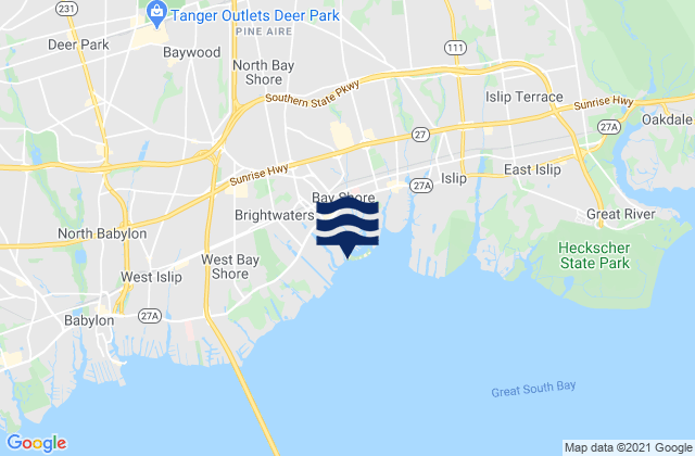 Mappa delle Getijden in North Bay Shore, United States