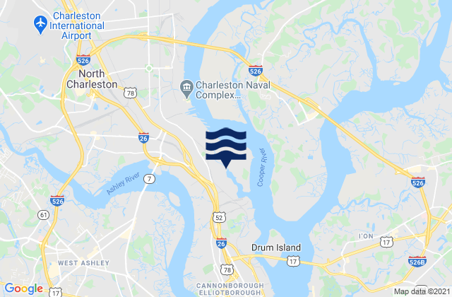 Mappa delle Getijden in North Charleston, United States