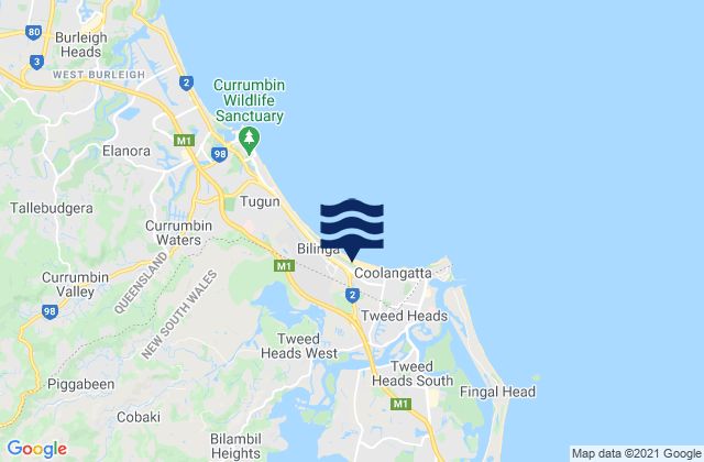 Mappa delle Getijden in North Kirra Beach, Australia