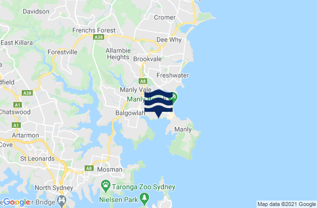 Mappa delle Getijden in North Manly, Australia