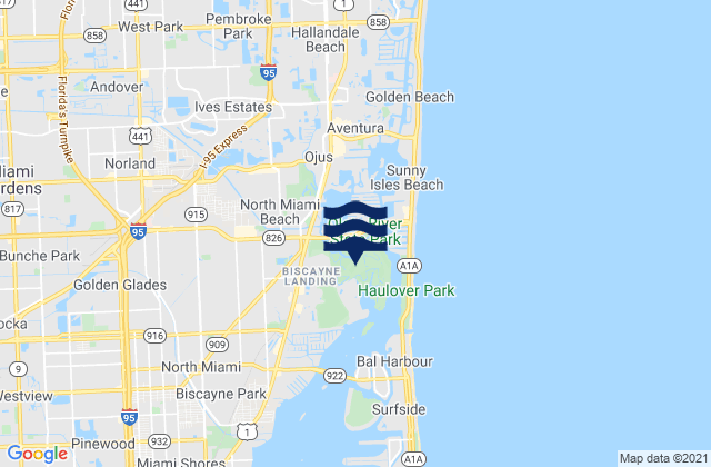 Mappa delle Getijden in North Miami Beach, United States