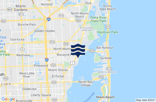 Mappa delle Getijden in North Miami, United States