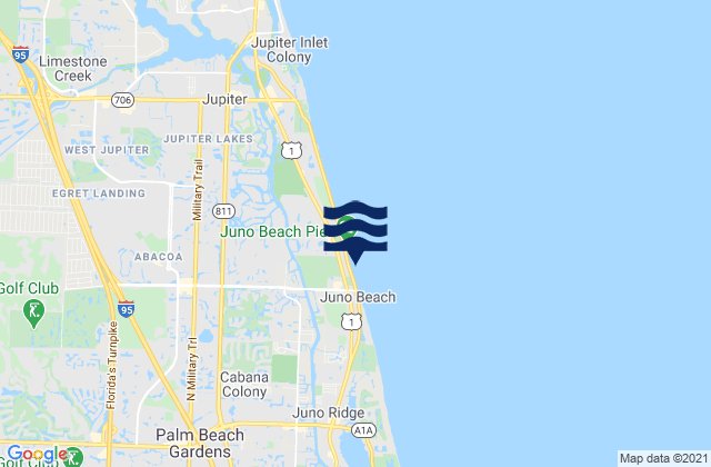 Mappa delle Getijden in North Palm Beach (Donald Ross Bridge), United States