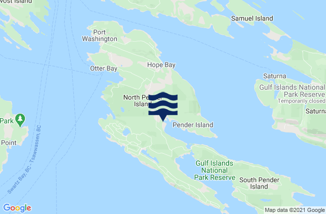 Mappa delle Getijden in North Pender Island, Canada
