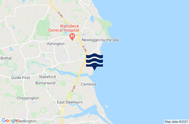 Mappa delle Getijden in North Seaton Beach, United Kingdom
