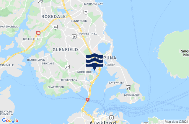 Mappa delle Getijden in North Shore, New Zealand