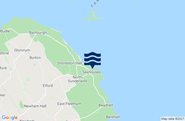 Mappa delle Getijden in North Sunderland (Northumberland), United Kingdom